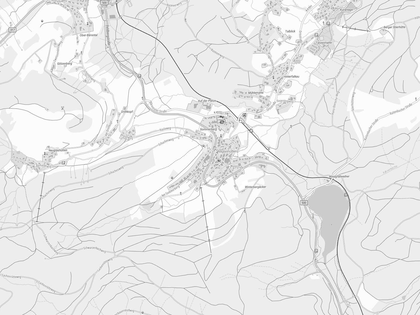 Kartenausschnitt Feldberg (Schwarzwald) mit Gewässern