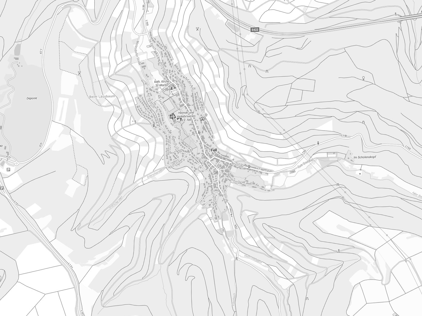 Kartenausschnitt Fell mit Gewässern