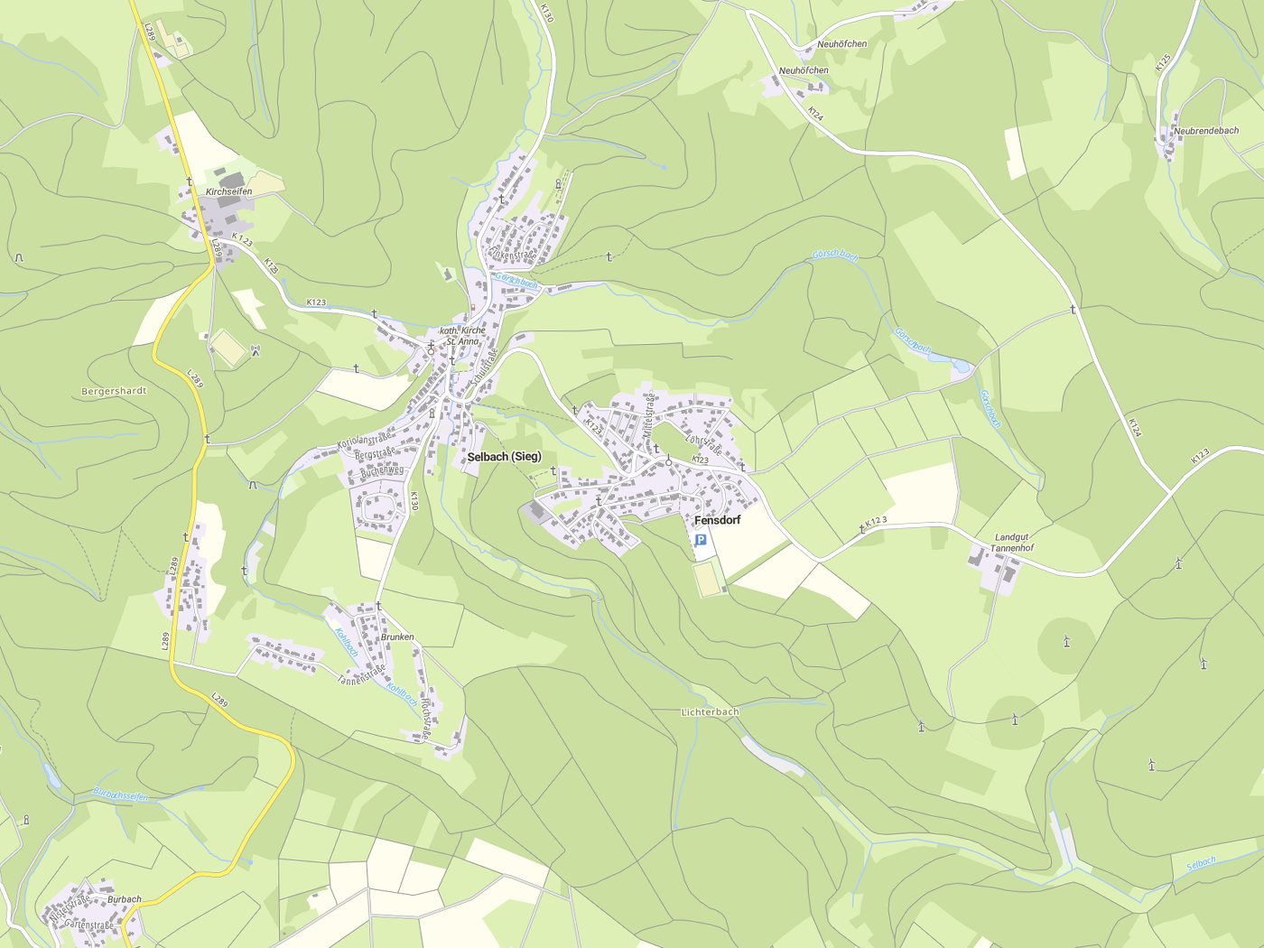 Kartenausschnitt Fensdorf mit Gewässern