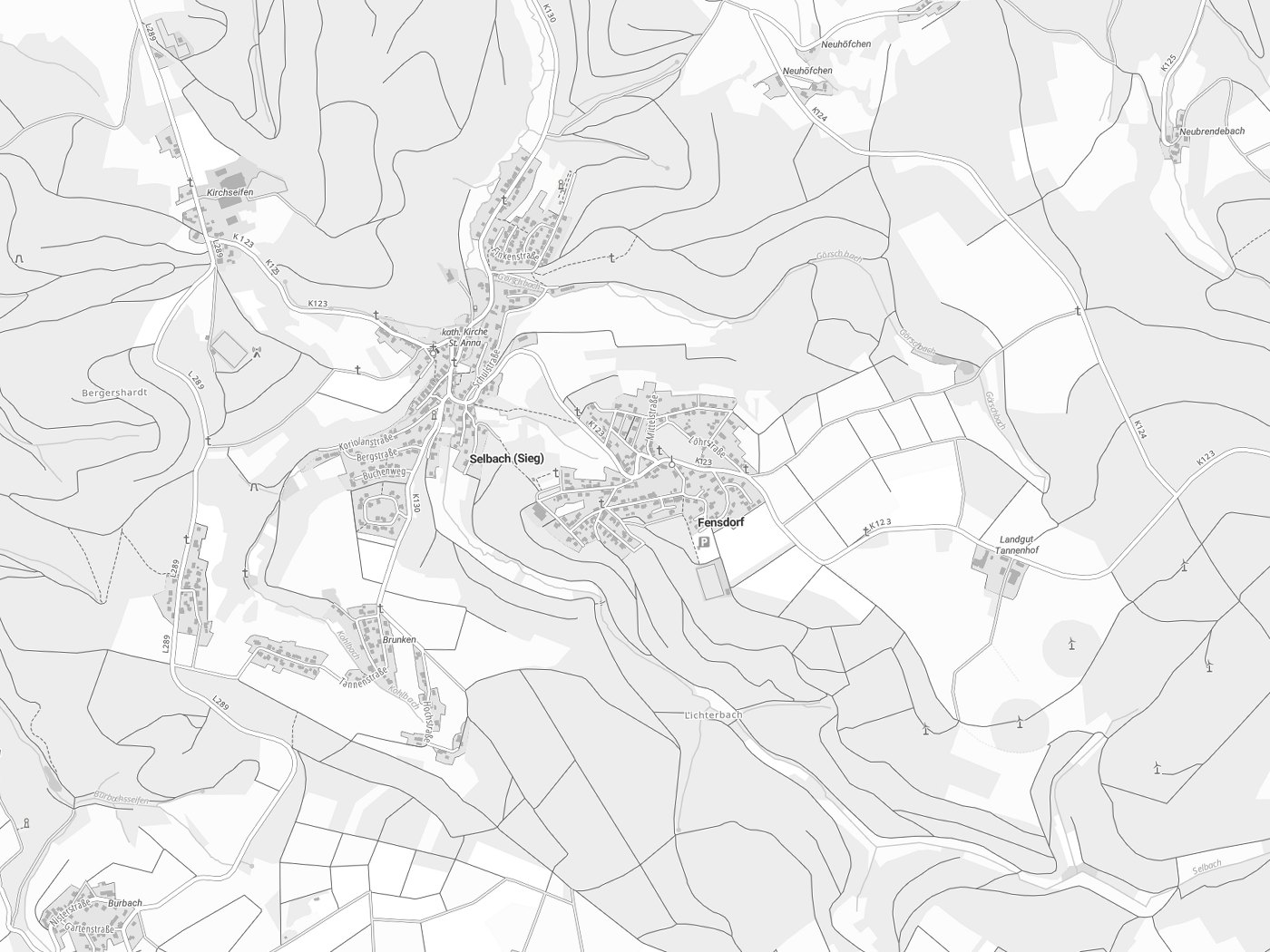 Kartenausschnitt Fensdorf mit Gewässern