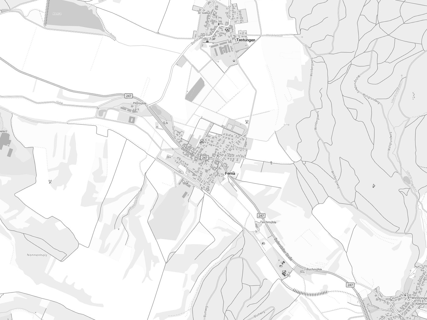Kartenausschnitt Ferna mit Gewässern