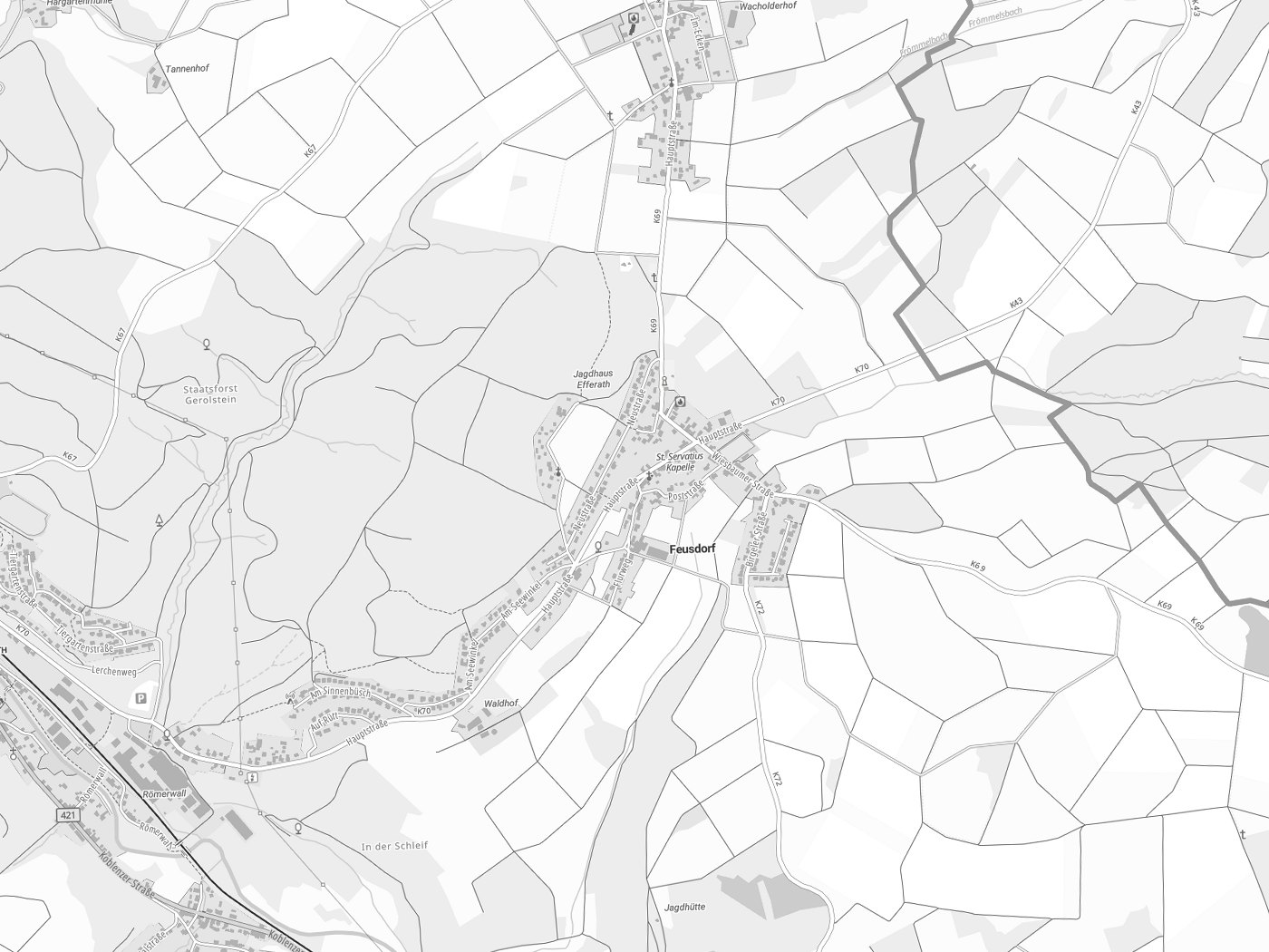 Kartenausschnitt Feusdorf mit Gewässern