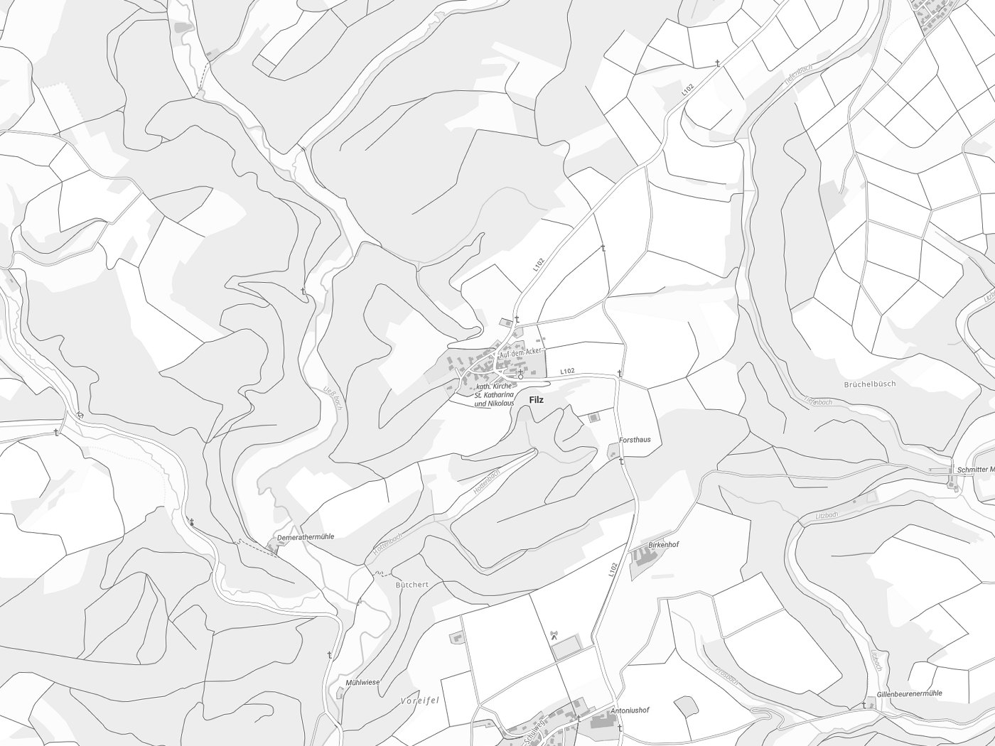 Kartenausschnitt Filz mit Gewässern