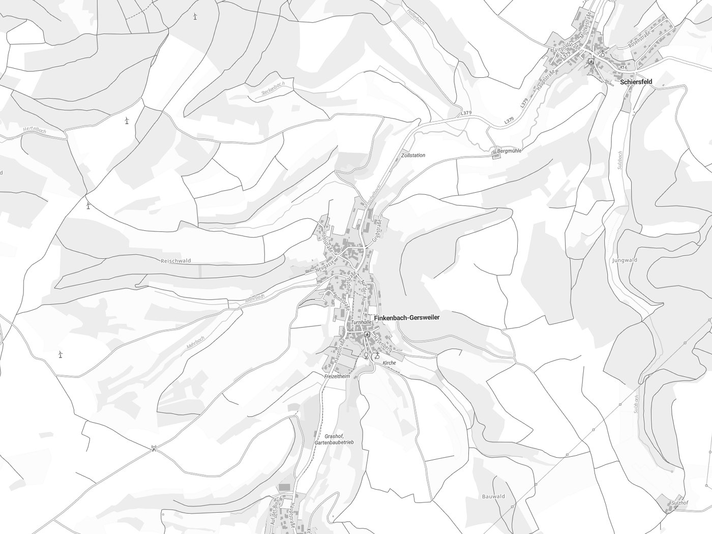 Kartenausschnitt Finkenbach-Gersweiler mit Gewässern