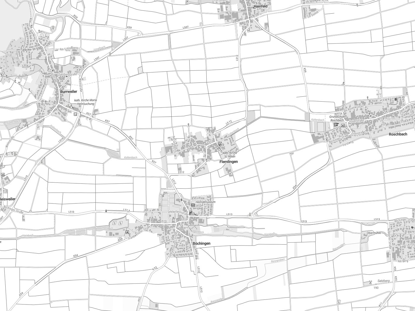 Kartenausschnitt Flemlingen mit Gewässern