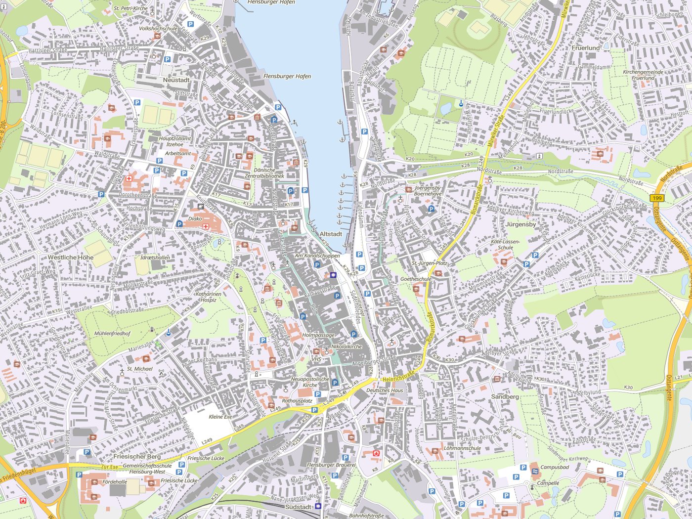 Kartenausschnitt Flensburg mit Gewässern