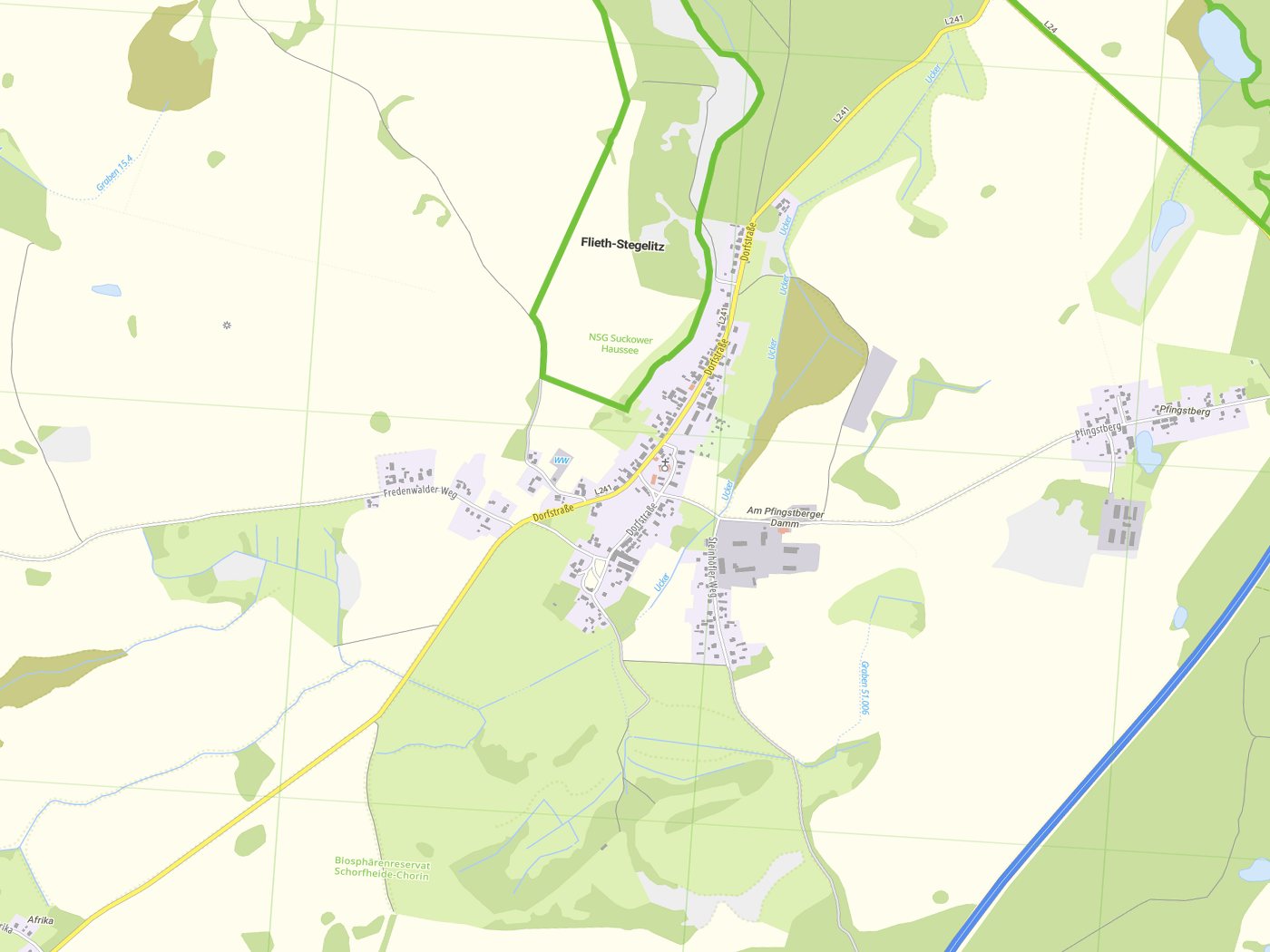 Kartenausschnitt Flieth-Stegelitz mit Gewässern