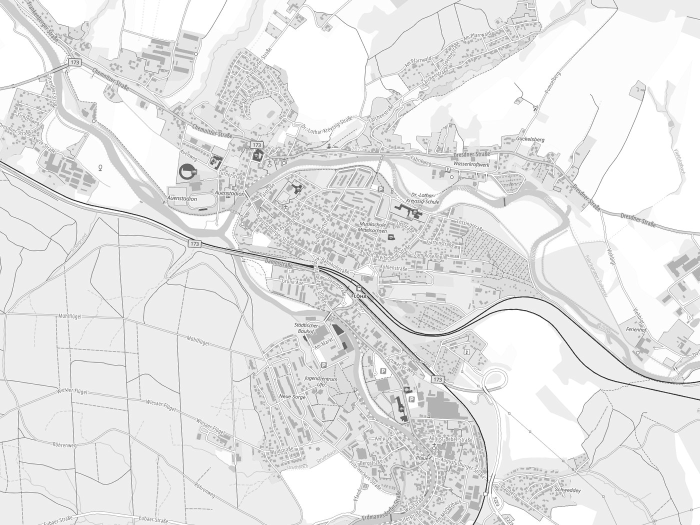 Kartenausschnitt Flöha mit Gewässern