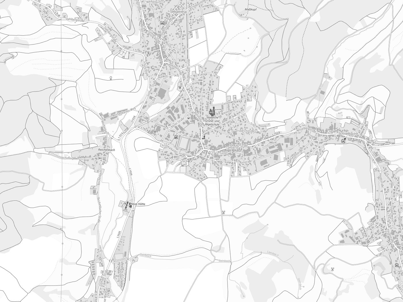 Kartenausschnitt Floh-Seligenthal mit Gewässern