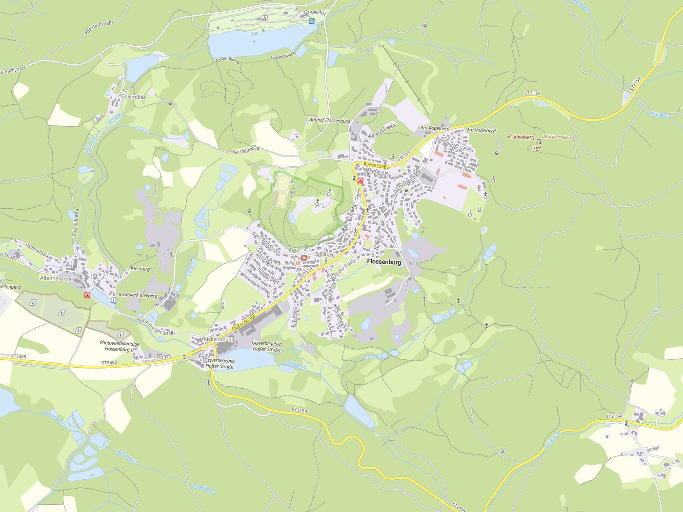 Kartenausschnitt Flossenbürg mit Gewässern