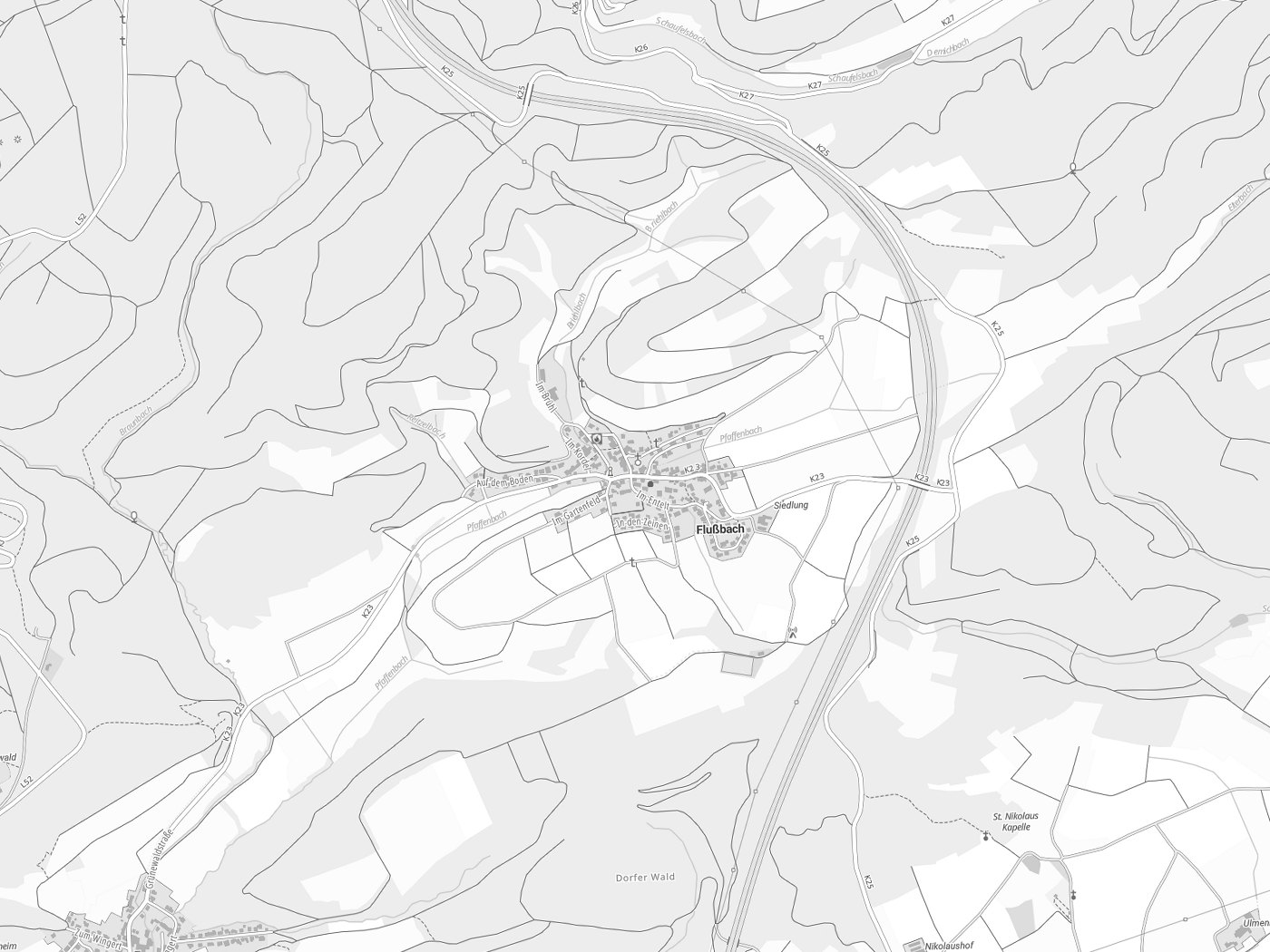 Kartenausschnitt Flußbach mit Gewässern