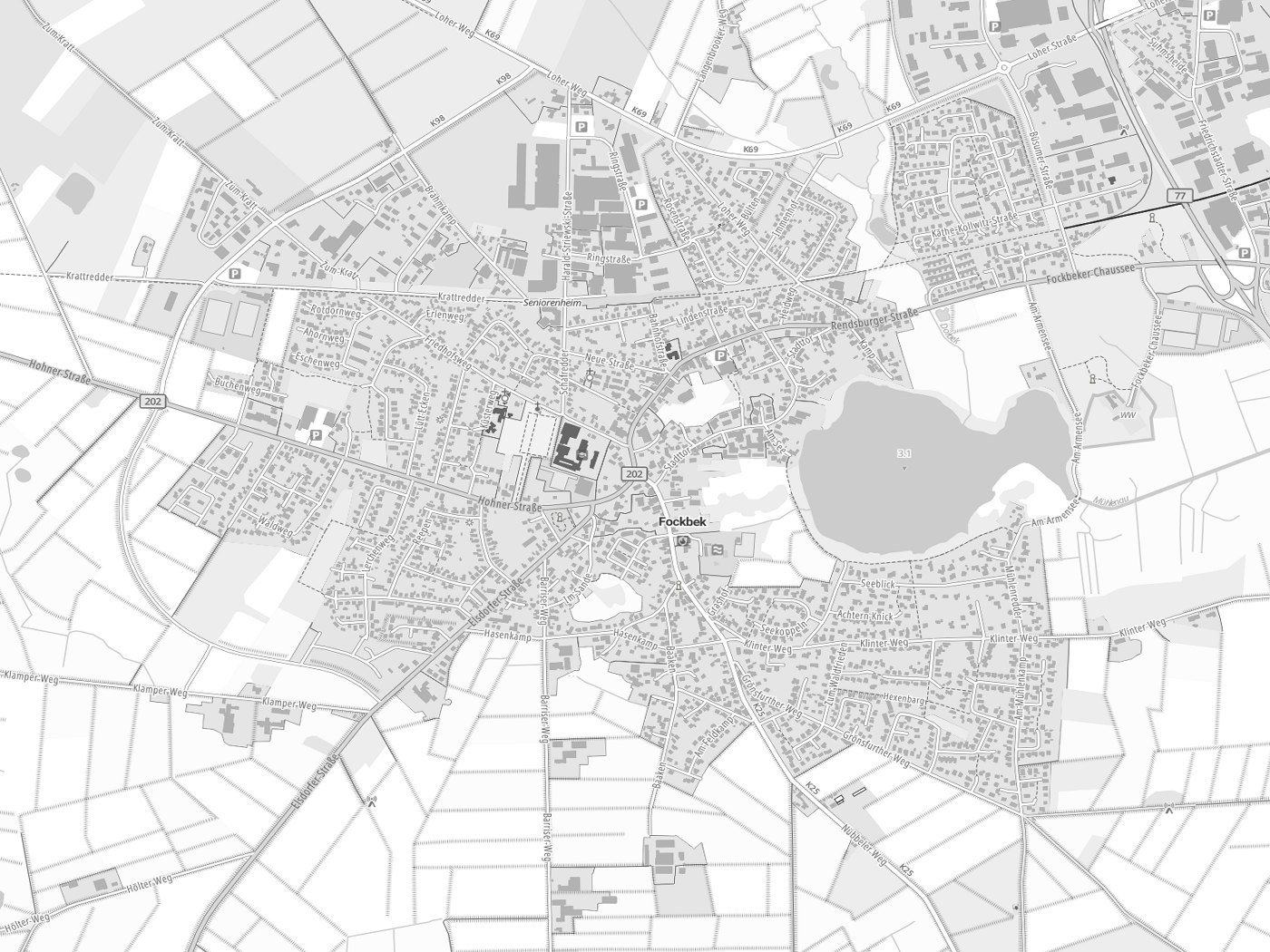 Kartenausschnitt Fockbek mit Gewässern