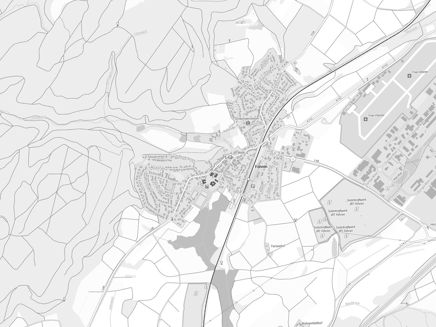 Kartenausschnitt Föhren mit Gewässern