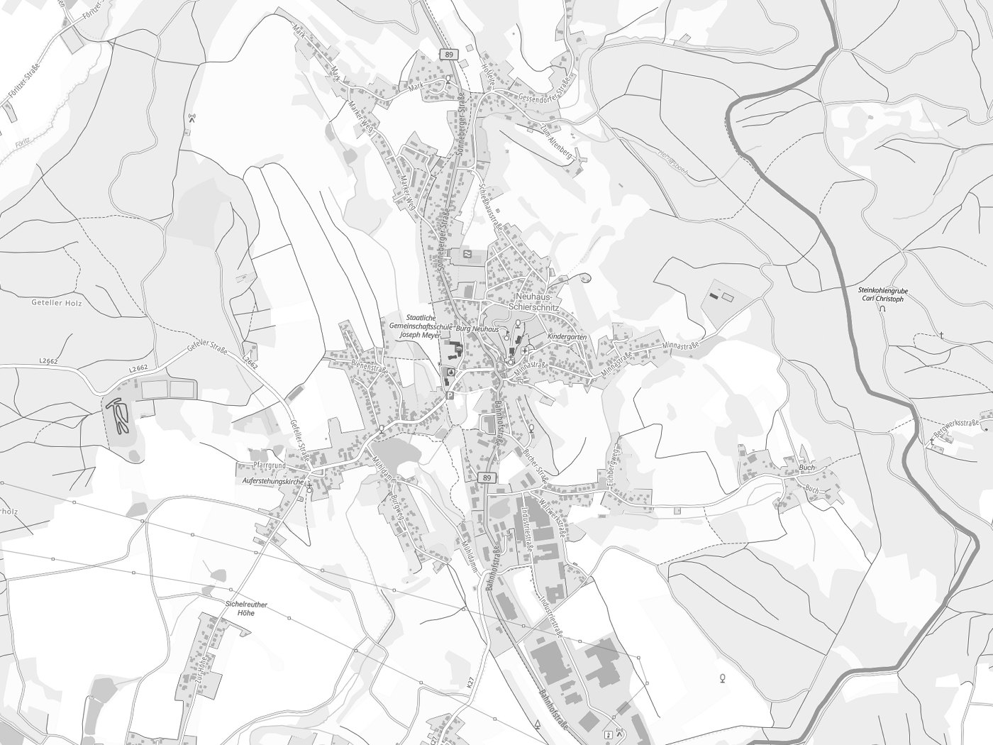 Kartenausschnitt Föritztal mit Gewässern