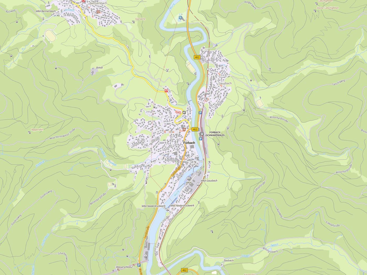 Kartenausschnitt Forbach mit Gewässern
