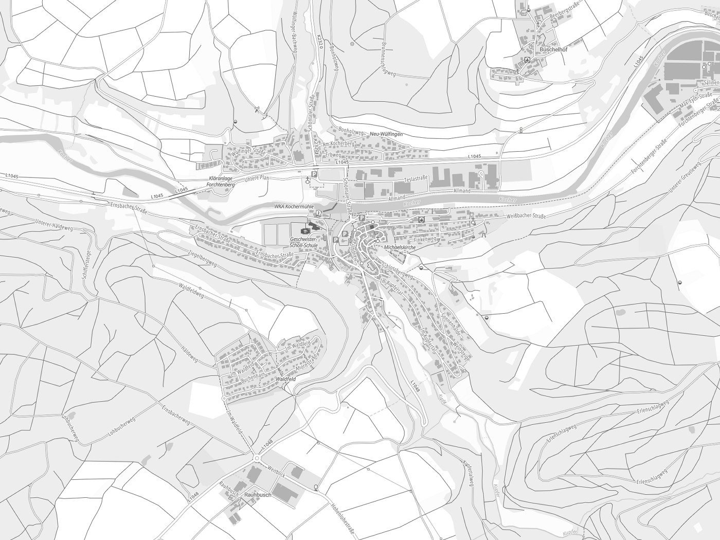 Kartenausschnitt Forchtenberg mit Gewässern