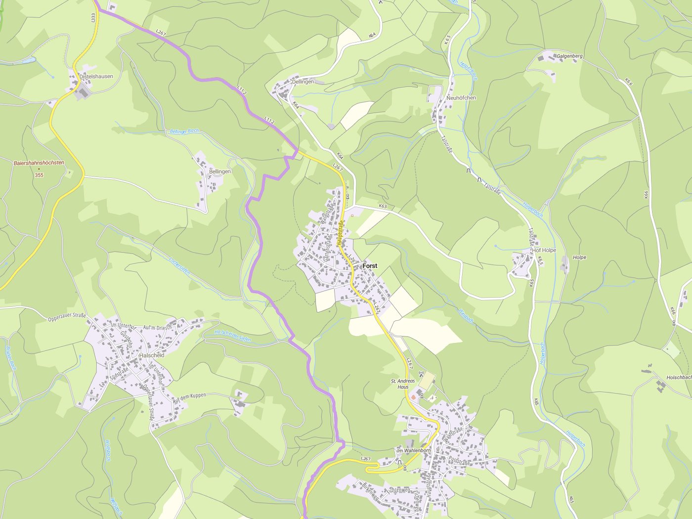 Kartenausschnitt Forst mit Gewässern