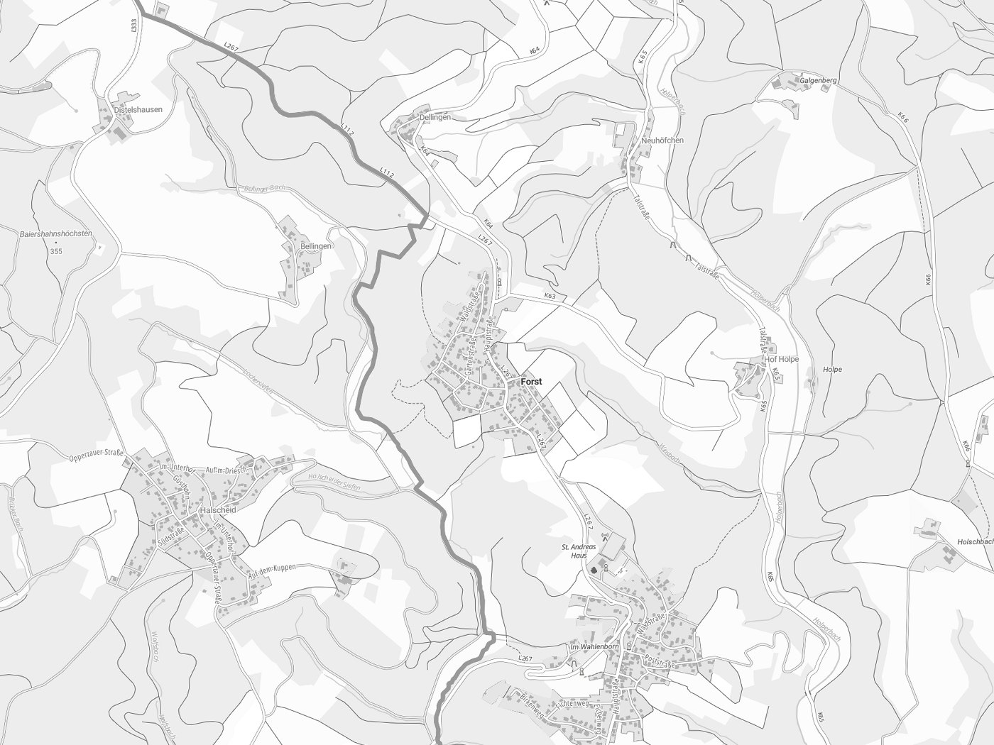 Kartenausschnitt Forst mit Gewässern