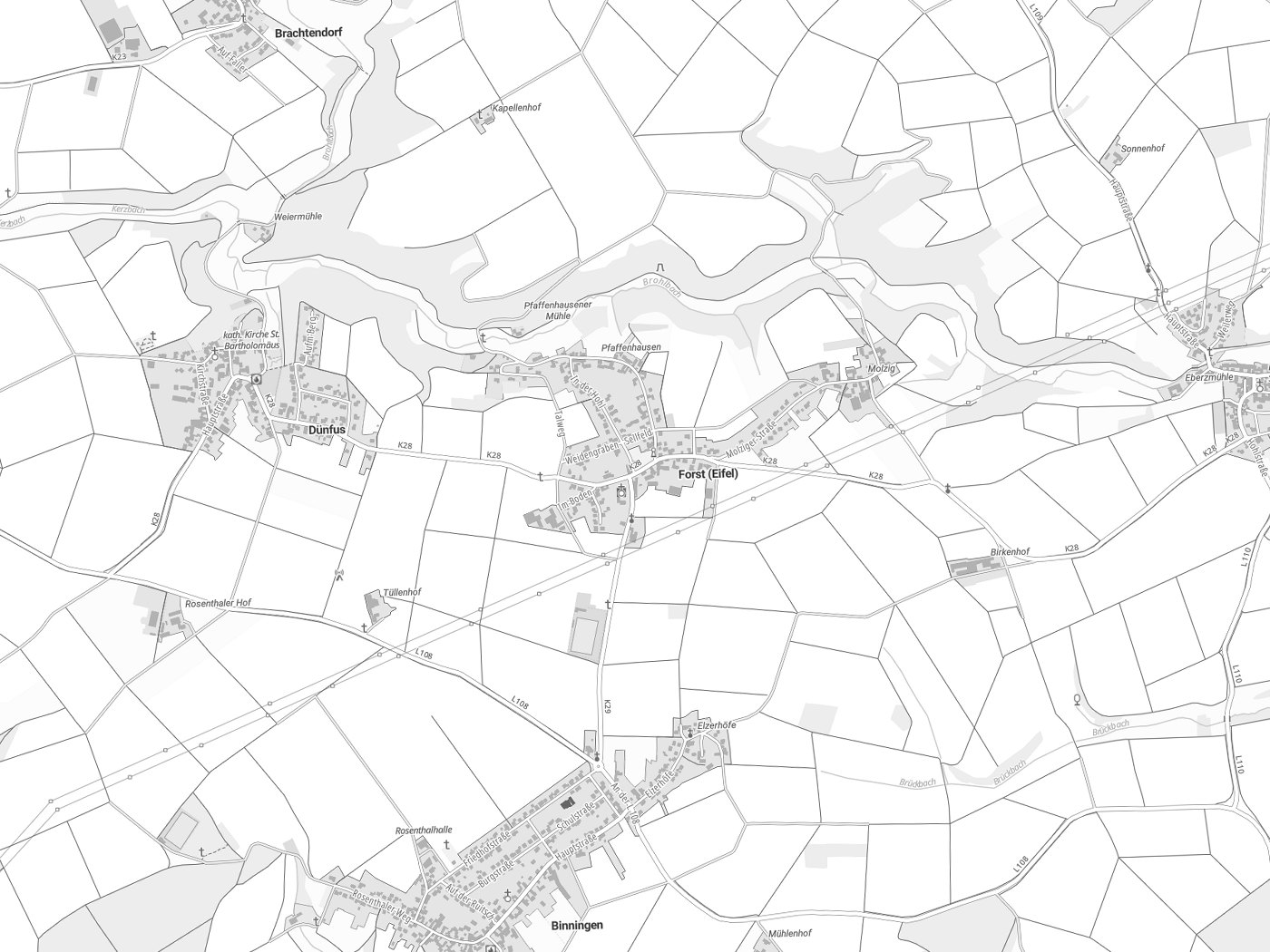 Kartenausschnitt Forst (Eifel) mit Gewässern