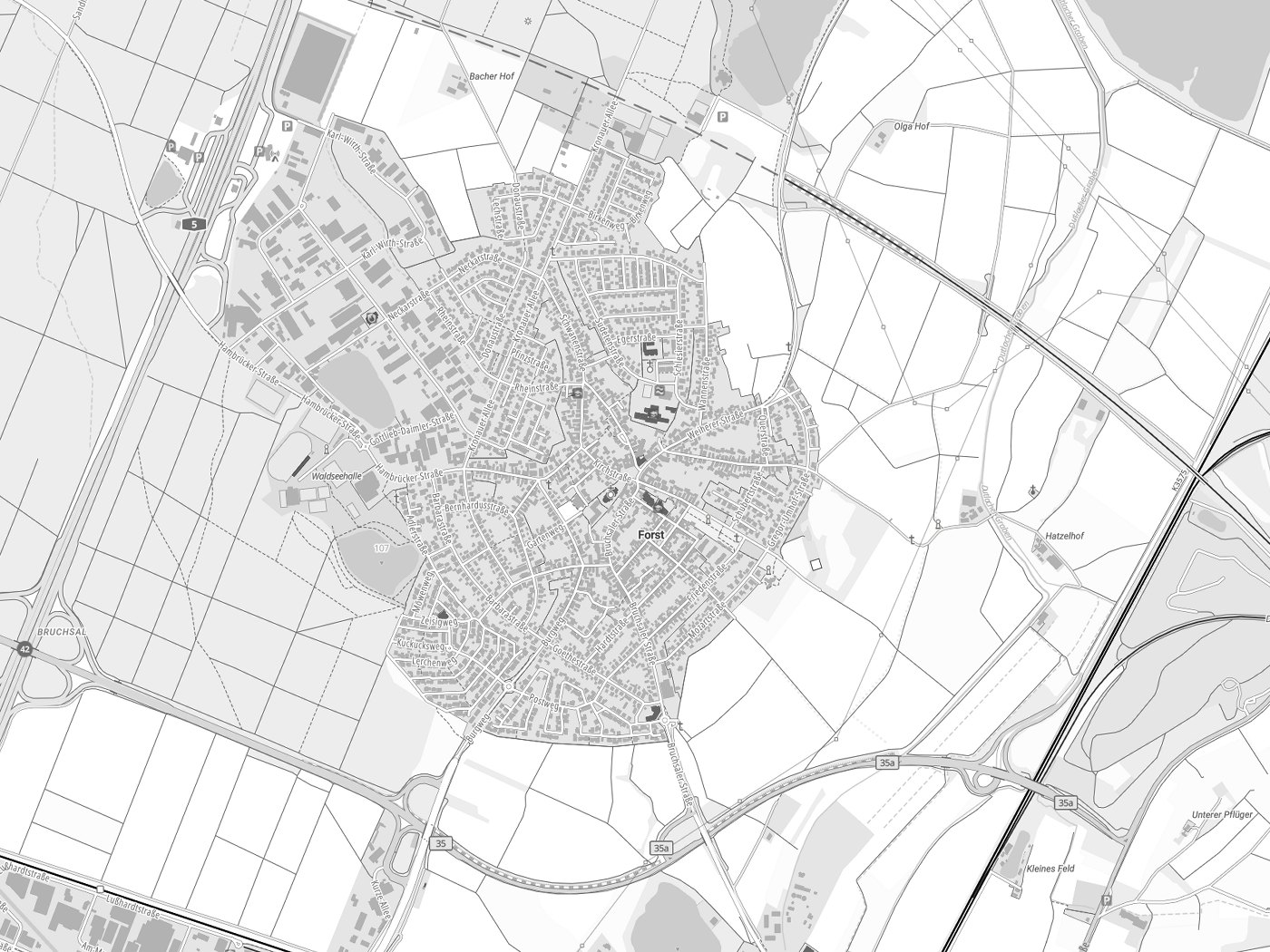 Kartenausschnitt Forst mit Gewässern
