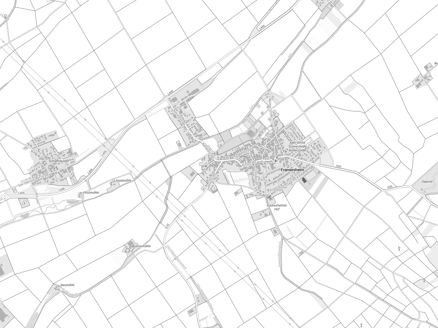 Kartenausschnitt Framersheim mit Gewässern
