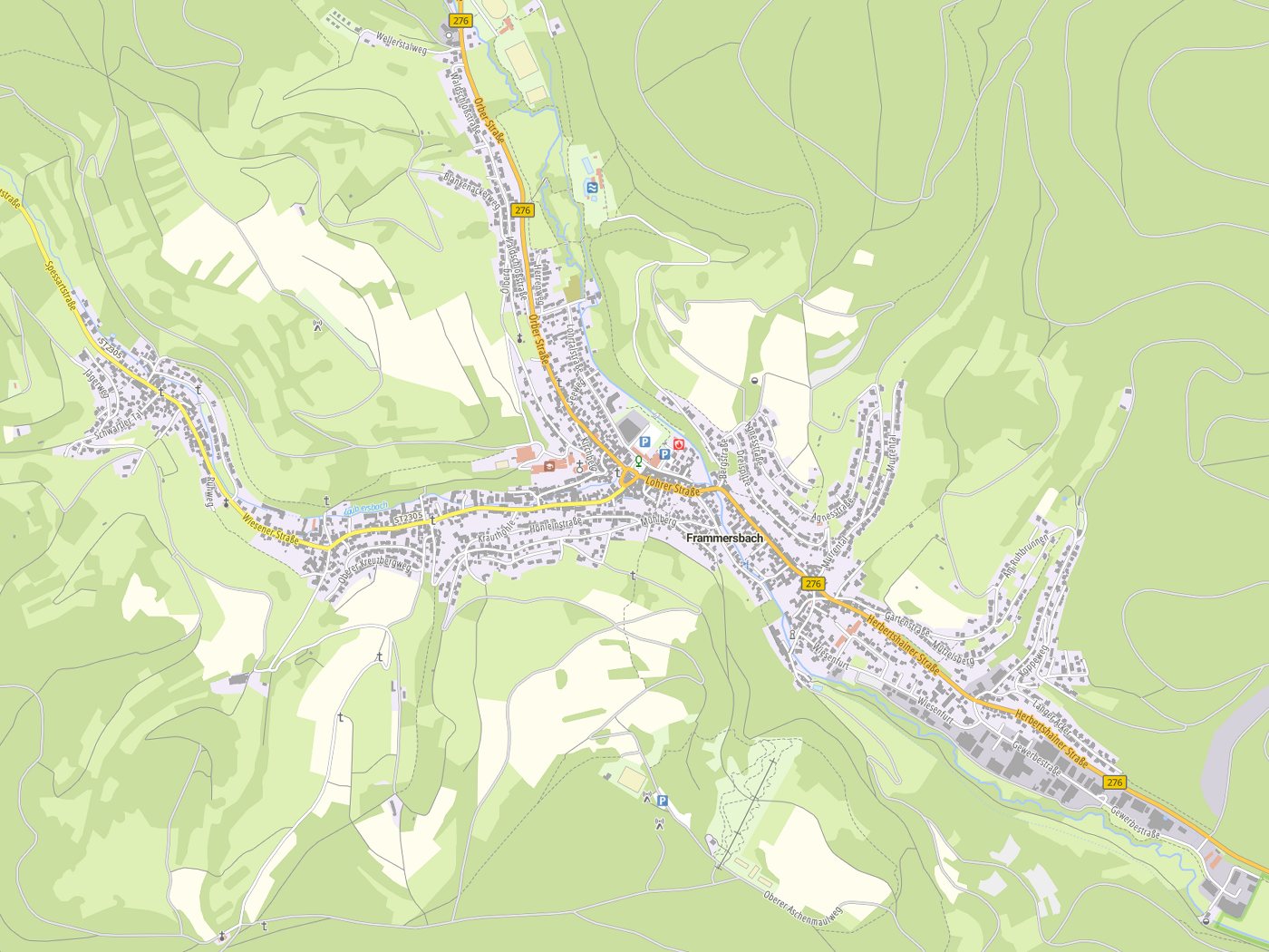 Kartenausschnitt Frammersbach mit Gewässern