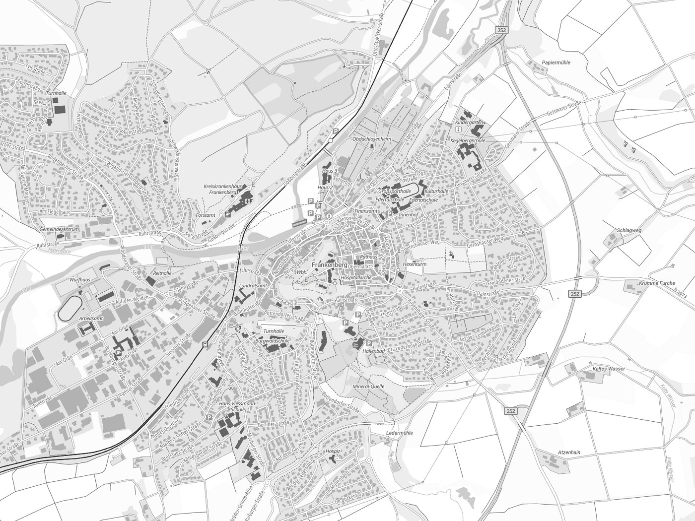 Kartenausschnitt Frankenberg mit Gewässern