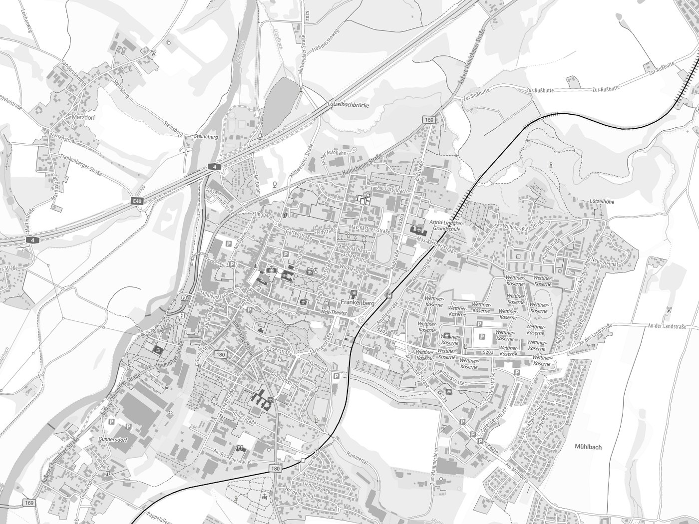 Kartenausschnitt Frankenberg mit Gewässern