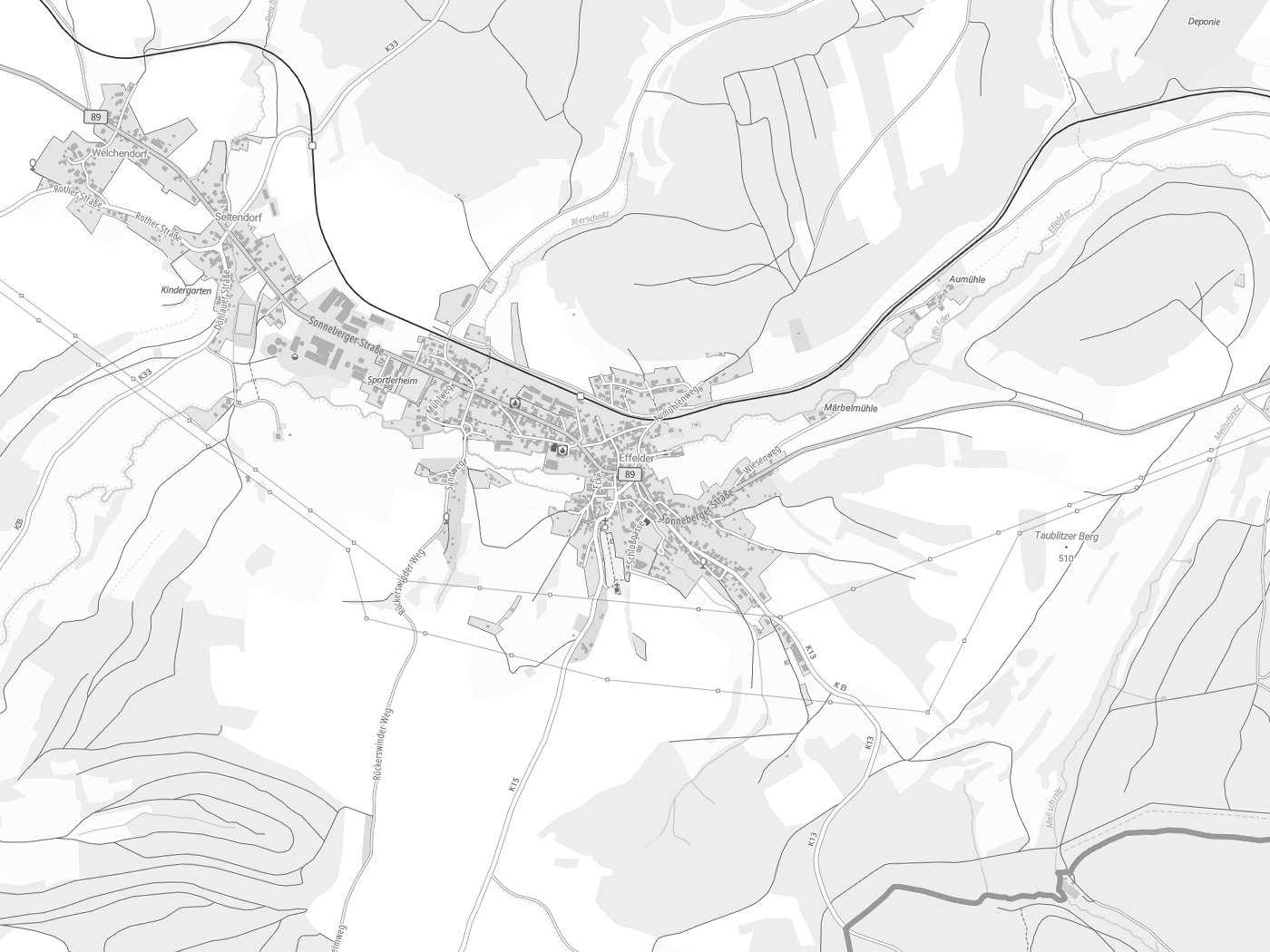 Kartenausschnitt Frankenblick mit Gewässern