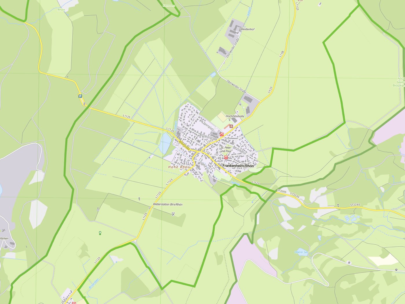 Kartenausschnitt Frankenheim/Rhön mit Gewässern