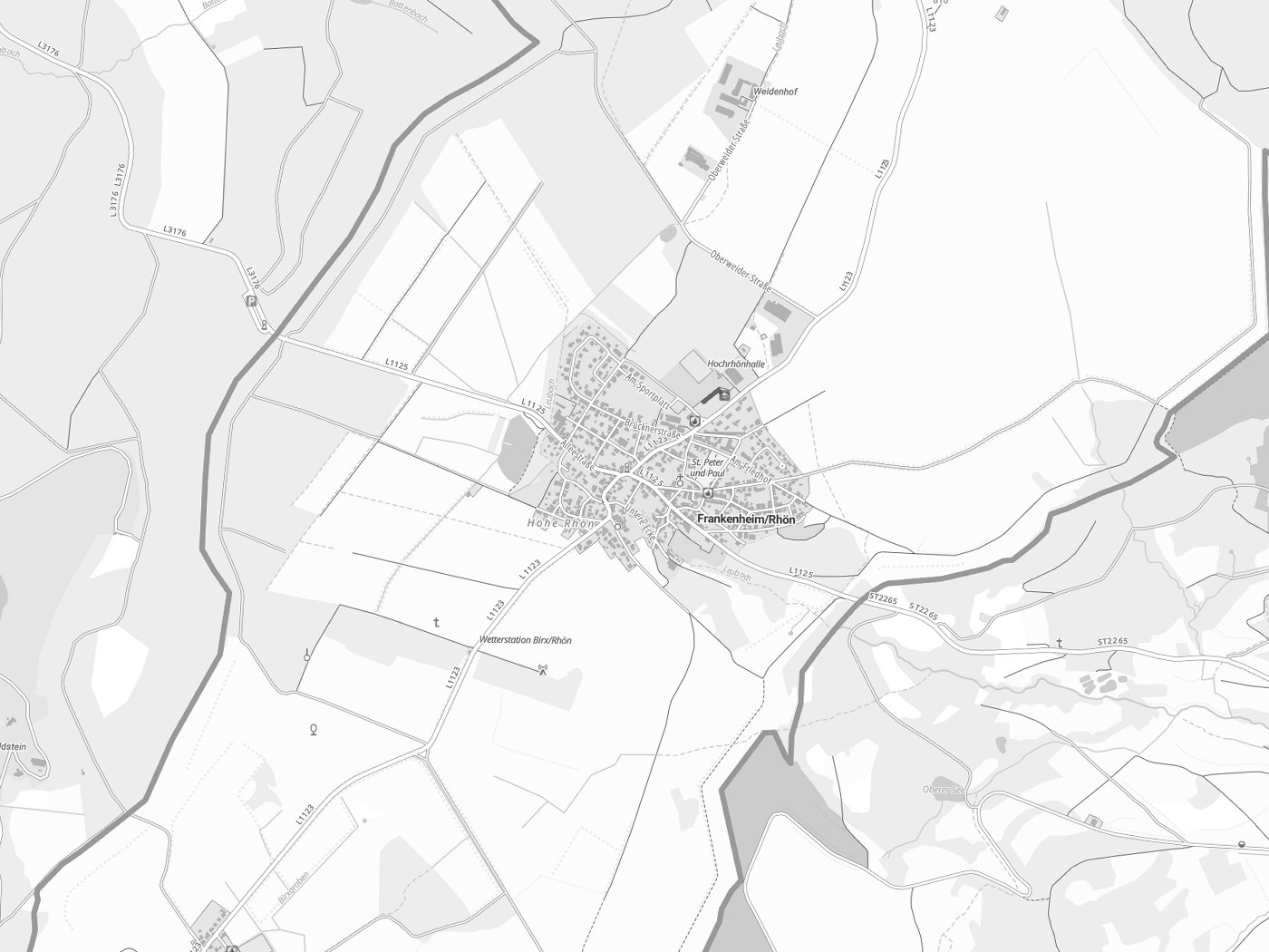 Kartenausschnitt Frankenheim/Rhön mit Gewässern