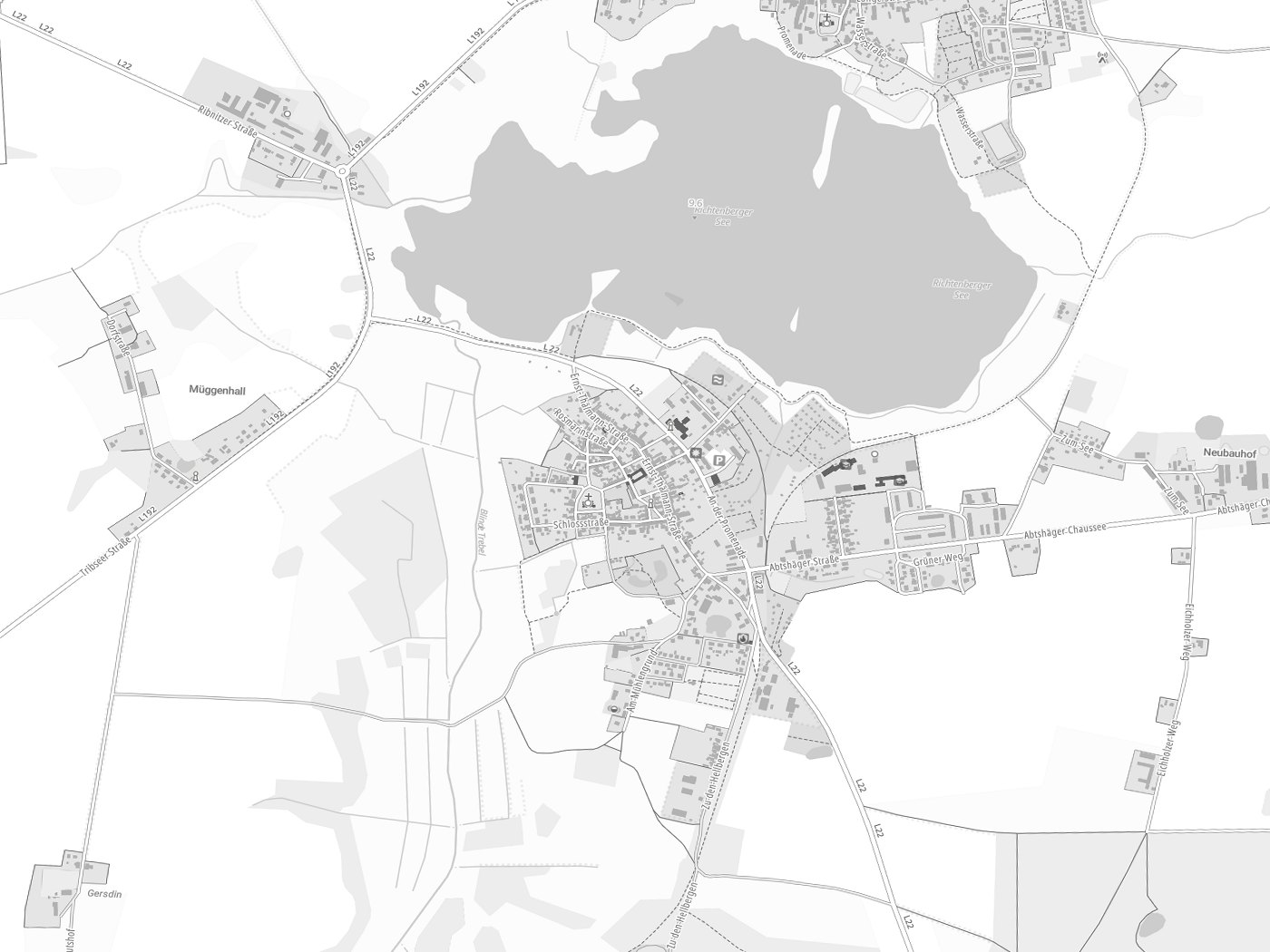 Kartenausschnitt Franzburg mit Gewässern