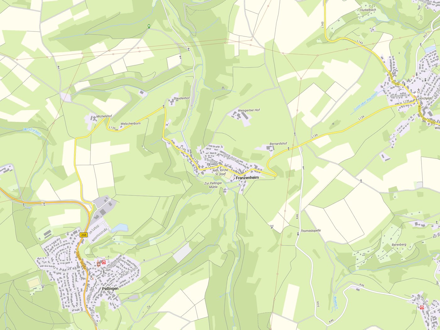 Kartenausschnitt Franzenheim mit Gewässern