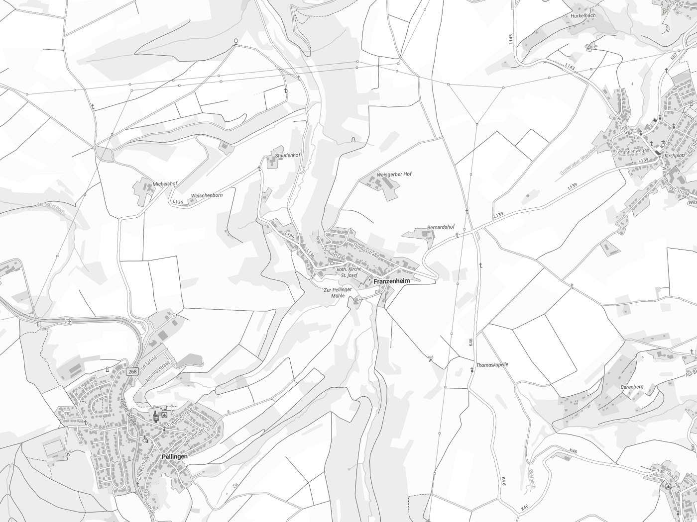 Kartenausschnitt Franzenheim mit Gewässern