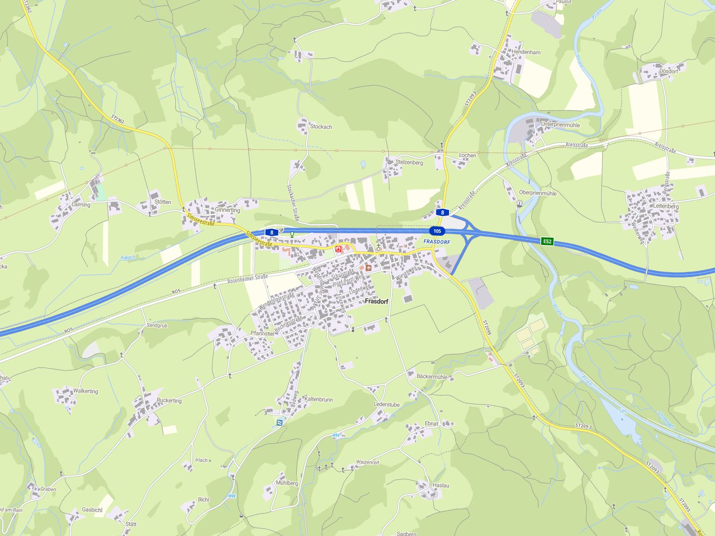 Kartenausschnitt Frasdorf mit Gewässern