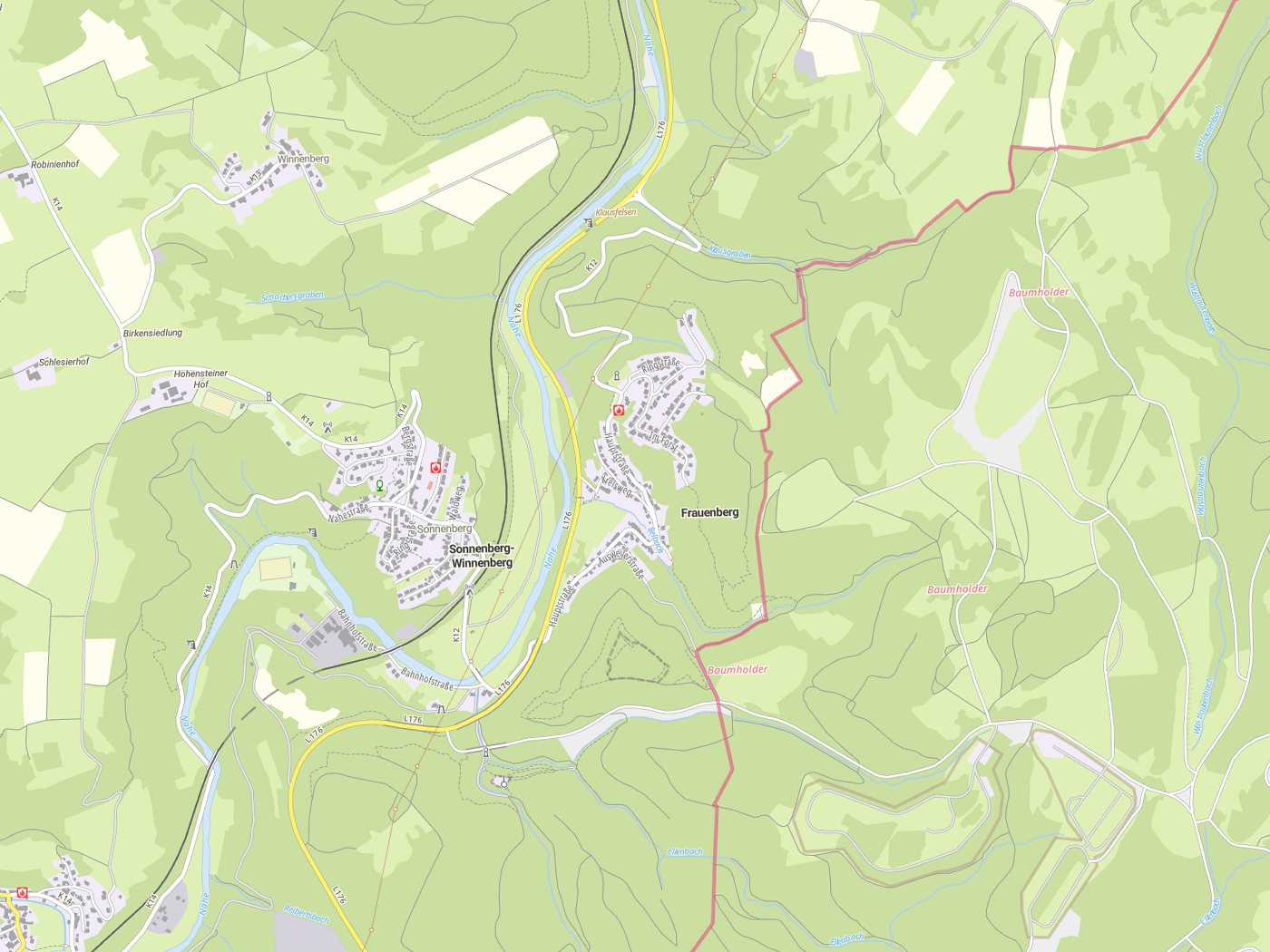 Kartenausschnitt Frauenberg mit Gewässern