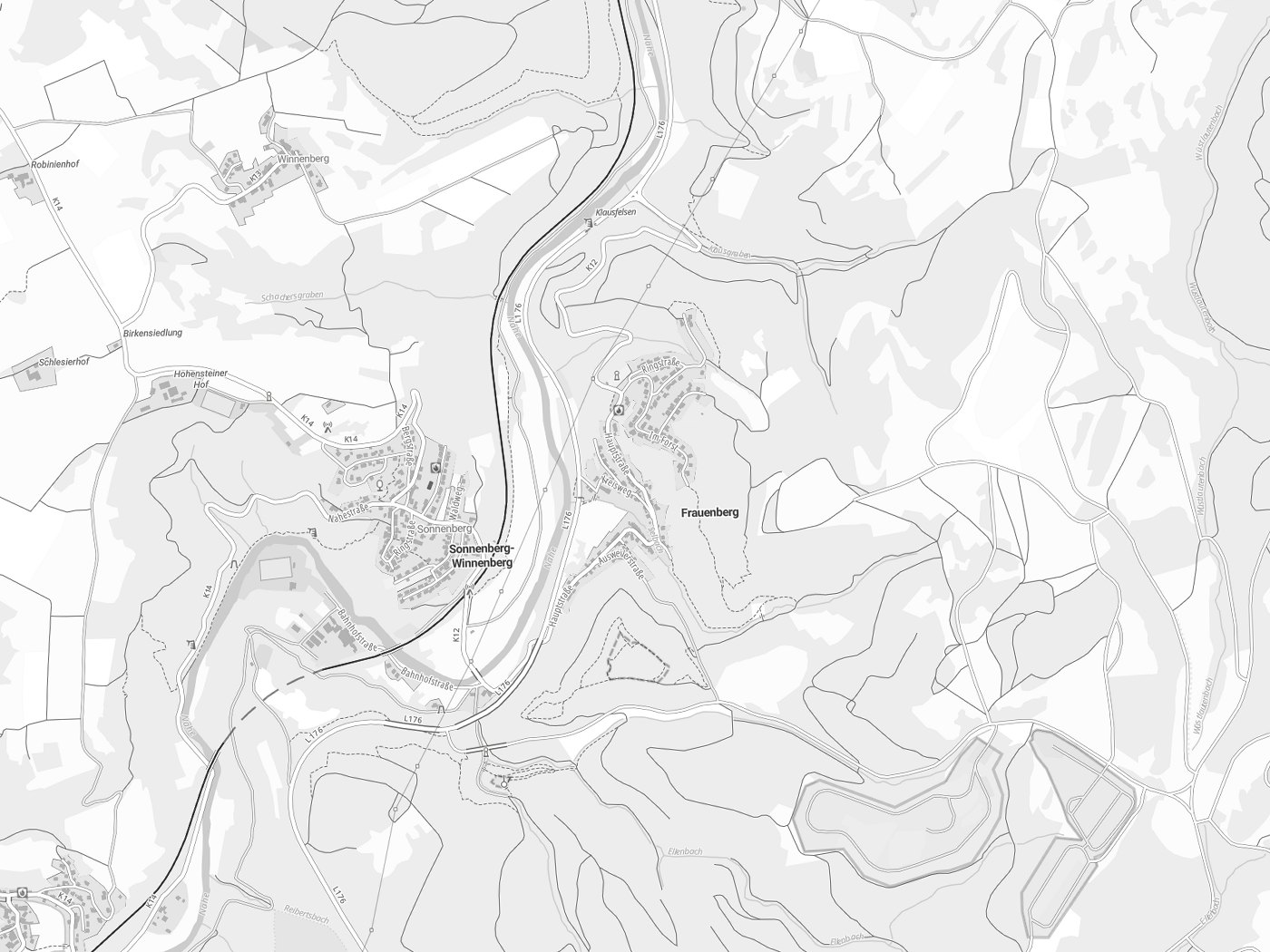 Kartenausschnitt Frauenberg mit Gewässern
