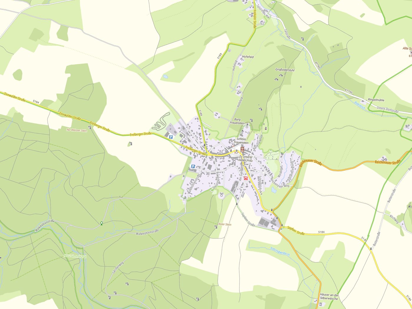 Kartenausschnitt Frauenstein mit Gewässern