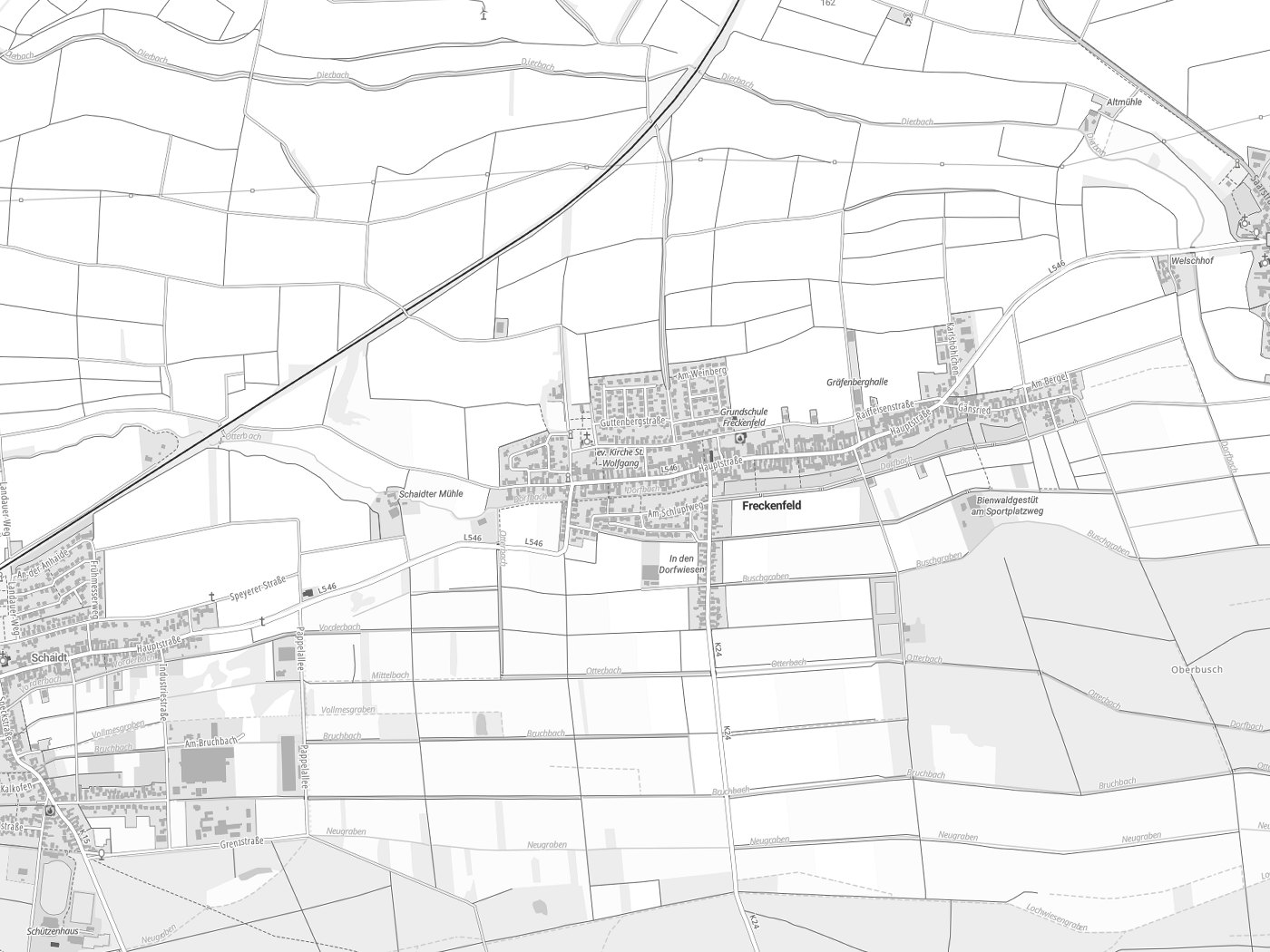 Kartenausschnitt Freckenfeld mit Gewässern