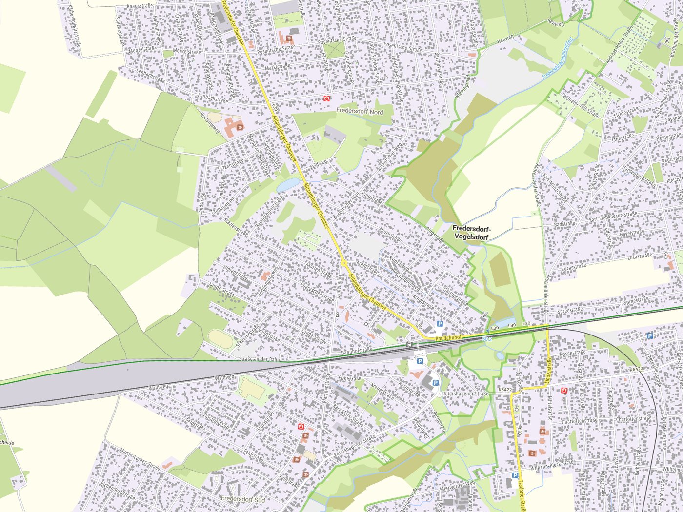 Kartenausschnitt Fredersdorf-Vogelsdorf mit Gewässern