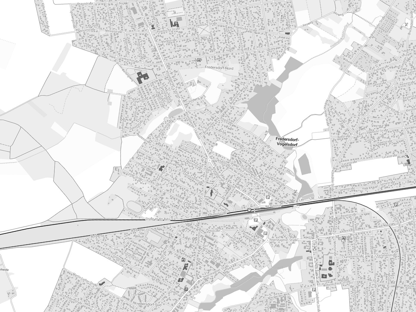 Kartenausschnitt Fredersdorf-Vogelsdorf mit Gewässern