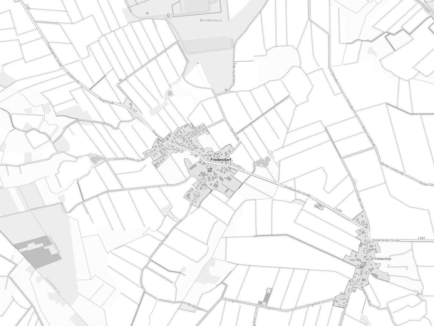 Kartenausschnitt Fredesdorf mit Gewässern