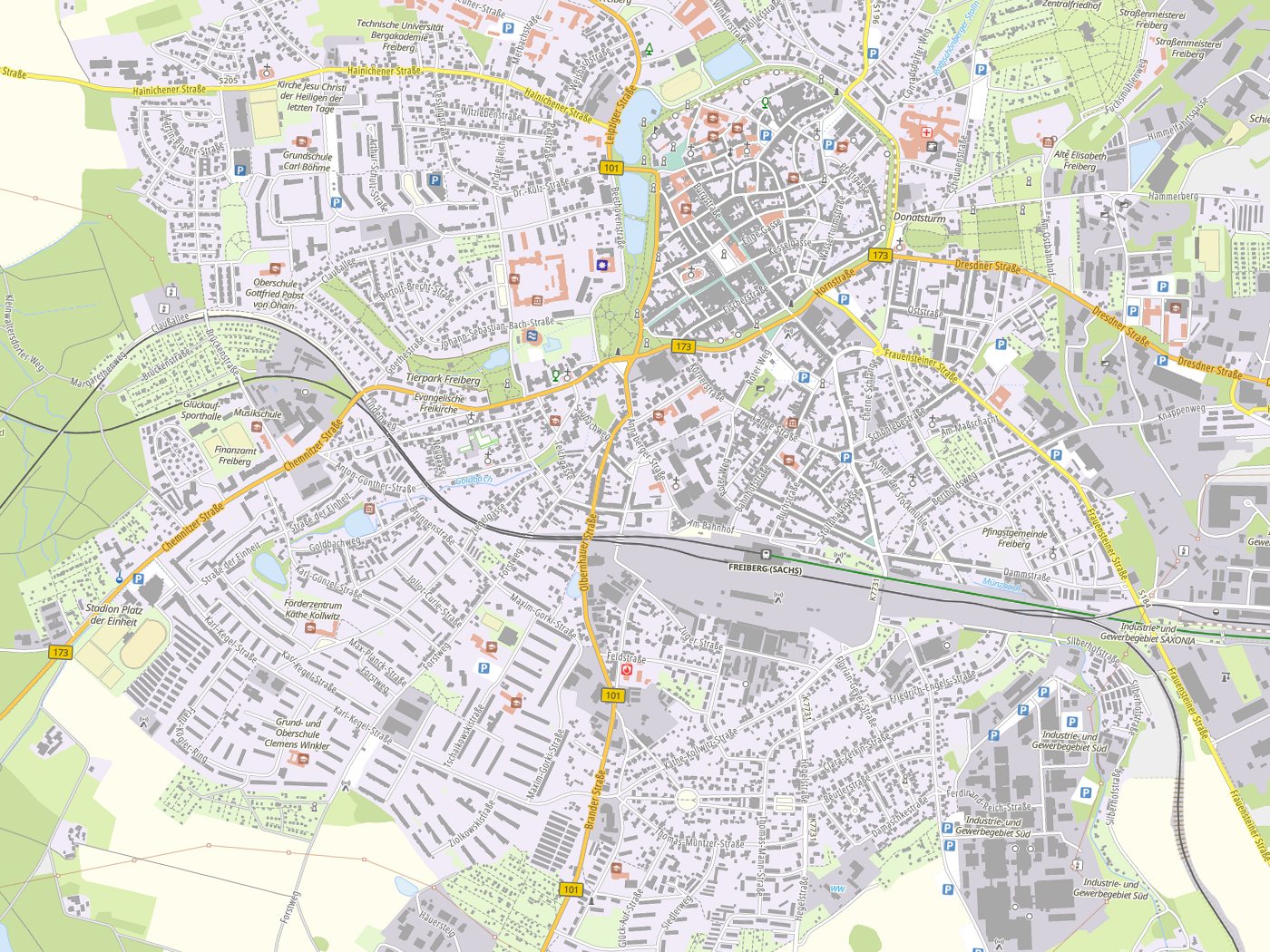 Kartenausschnitt Freiberg mit Gewässern