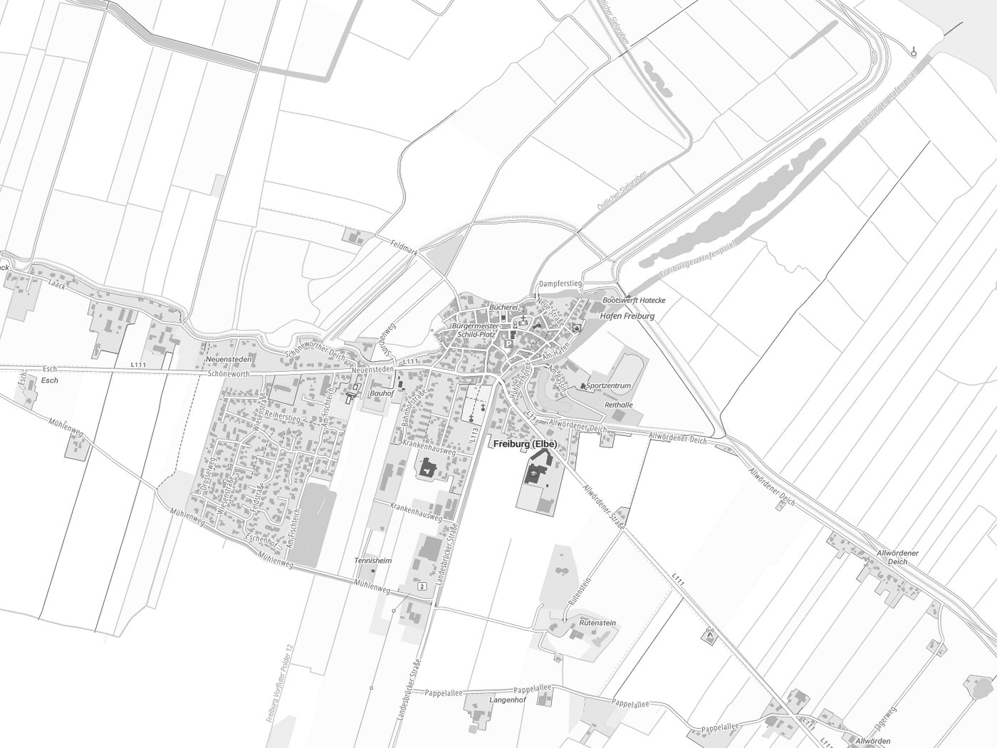Kartenausschnitt Freiburg (Elbe) mit Gewässern