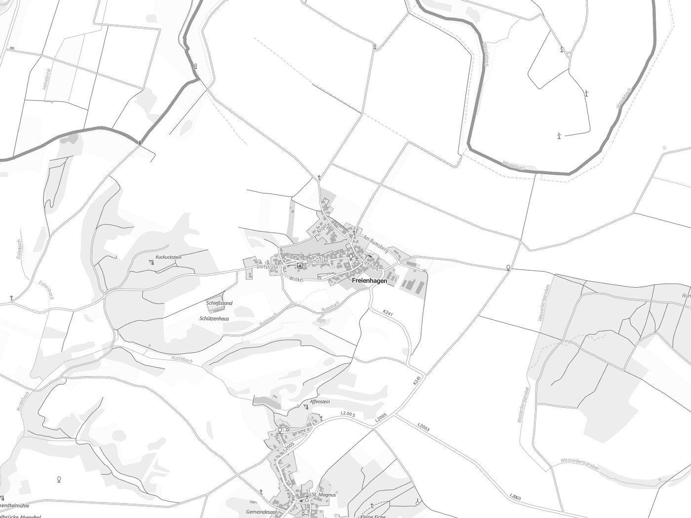Kartenausschnitt Freienhagen mit Gewässern