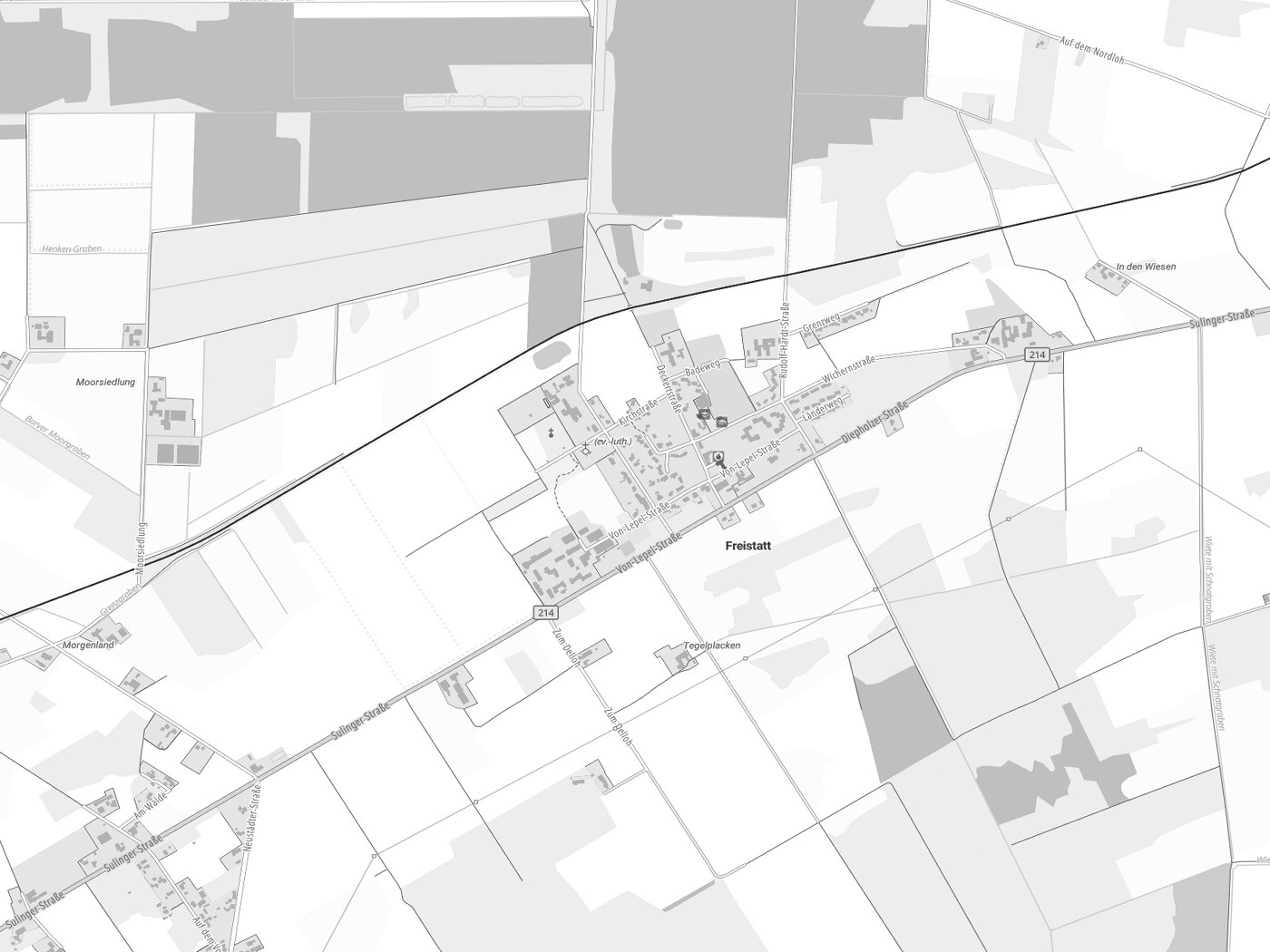 Kartenausschnitt Freistatt mit Gewässern