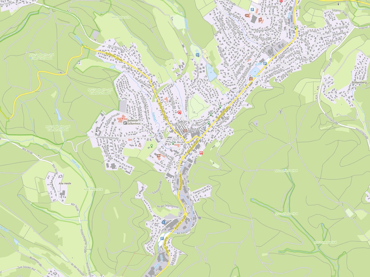 Kartenausschnitt Freudenberg mit Gewässern