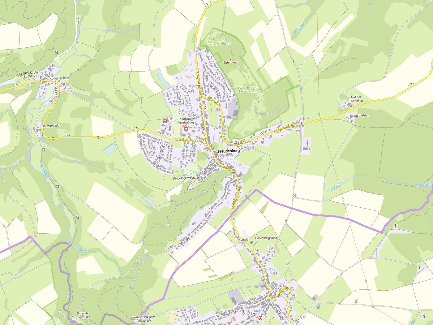 Kartenausschnitt Freudenburg mit Gewässern