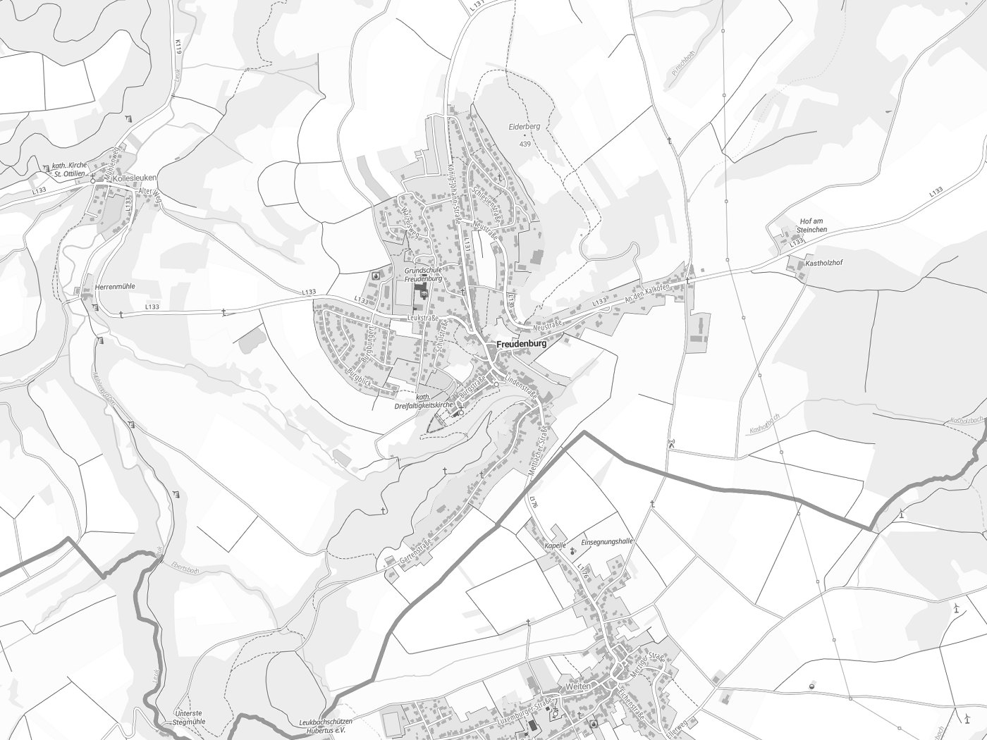 Kartenausschnitt Freudenburg mit Gewässern