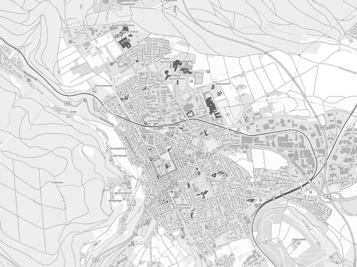 Kartenausschnitt Freudenstadt mit Gewässern